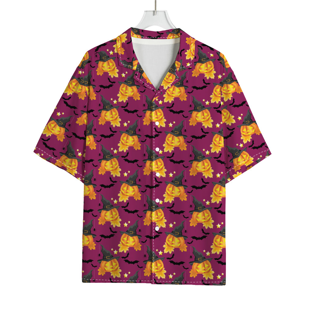Cute Halloween Pumpkin Witch Print Rayon Hawaiian Shirt