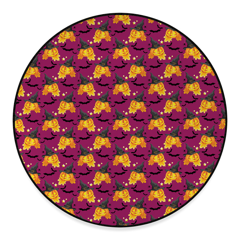 Cute Halloween Pumpkin Witch Print Round Floor Mat