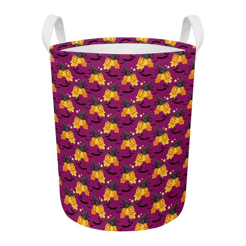 Cute Halloween Pumpkin Witch Print Round Laundry Basket