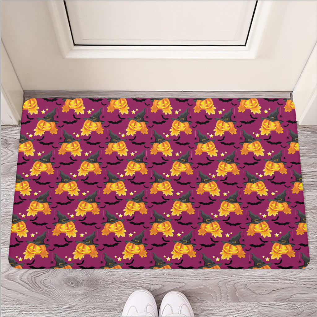 Cute Halloween Pumpkin Witch Print Rubber Doormat