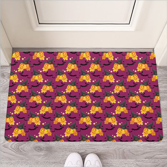 Cute Halloween Pumpkin Witch Print Rubber Doormat