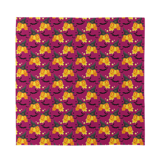 Cute Halloween Pumpkin Witch Print Silk Bandana