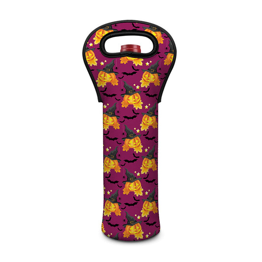 Cute Halloween Pumpkin Witch Print Single Neoprene Wine Tote