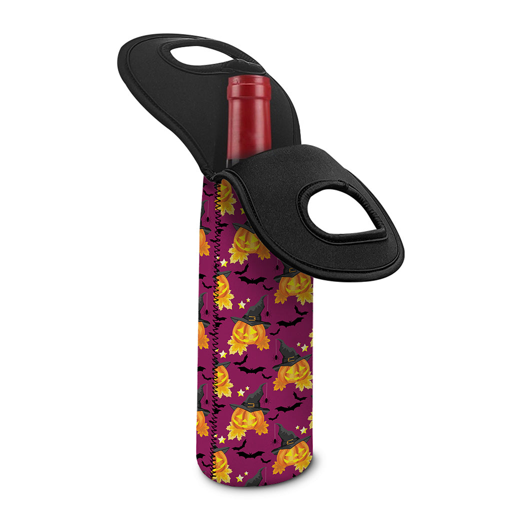 Cute Halloween Pumpkin Witch Print Single Neoprene Wine Tote