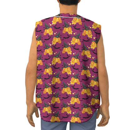 Cute Halloween Pumpkin Witch Print Sleeveless Baseball Jersey