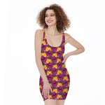 Cute Halloween Pumpkin Witch Print Sleeveless Bodycon Dress