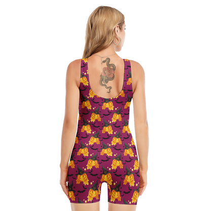 Cute Halloween Pumpkin Witch Print Sleeveless One Piece Swimsuit