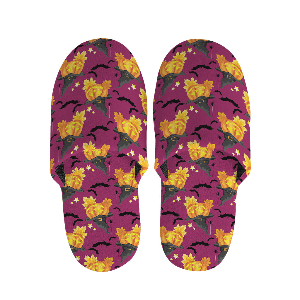 Cute Halloween Pumpkin Witch Print Slippers