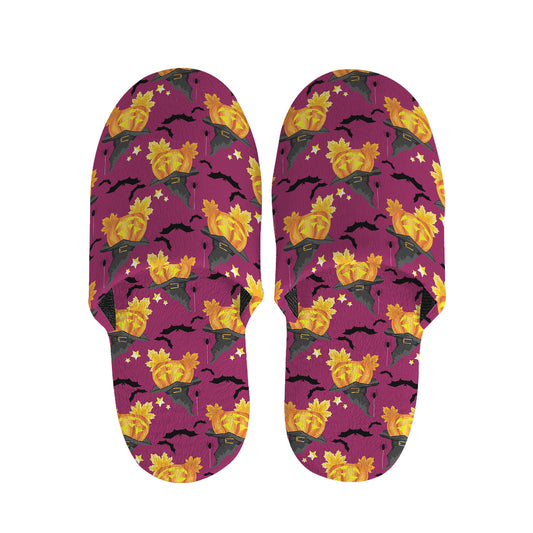 Cute Halloween Pumpkin Witch Print Slippers