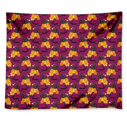 Cute Halloween Pumpkin Witch Print Tapestry