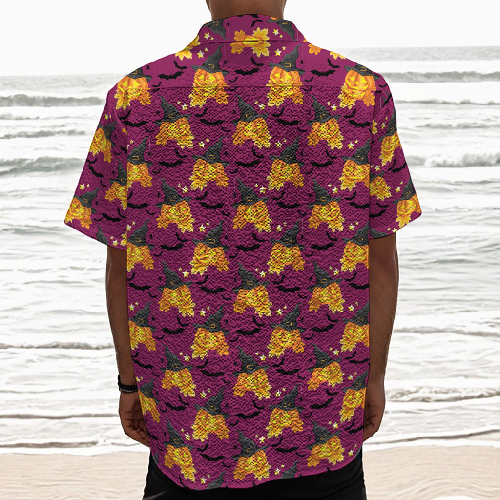 Cute Halloween Pumpkin Witch Print Textured Short Sleeve Shirt