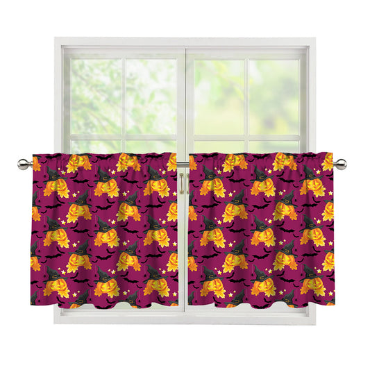 Cute Halloween Pumpkin Witch Print Tier Curtains