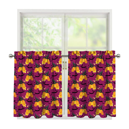 Cute Halloween Pumpkin Witch Print Tier Curtains