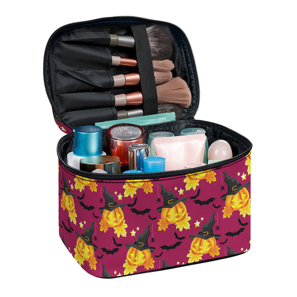 Cute Halloween Pumpkin Witch Print Travel Makeup Bag