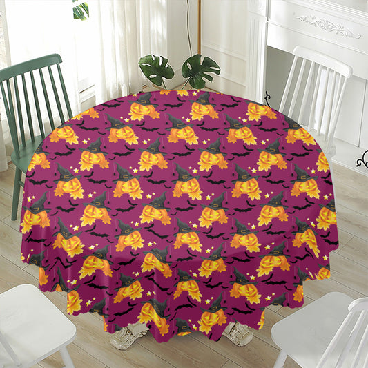 Cute Halloween Pumpkin Witch Print Waterproof Round Tablecloth