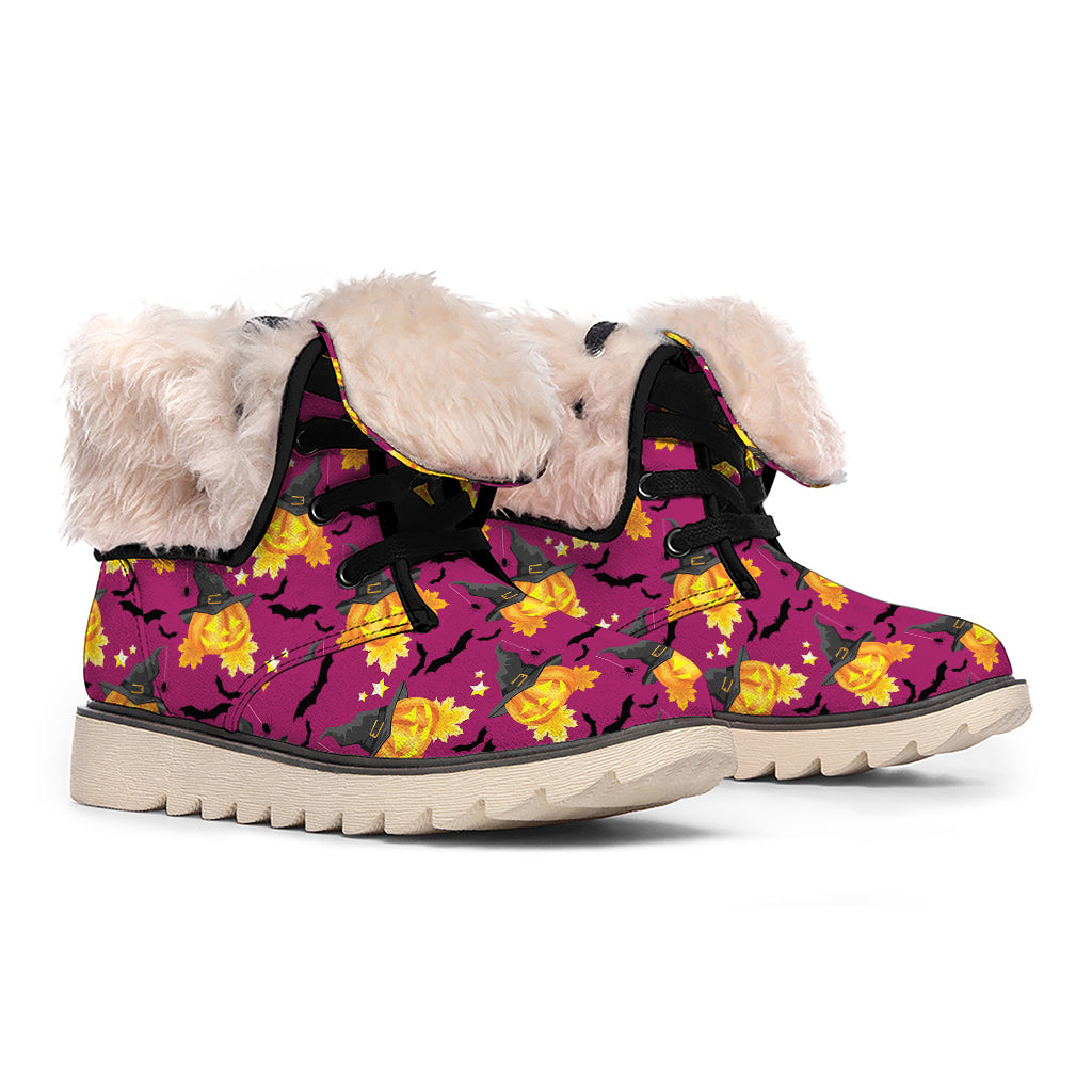 Cute Halloween Pumpkin Witch Print Winter Boots