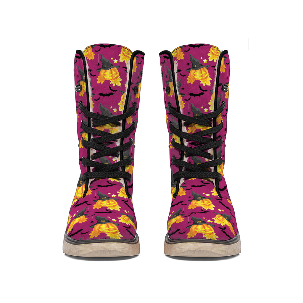 Cute Halloween Pumpkin Witch Print Winter Boots