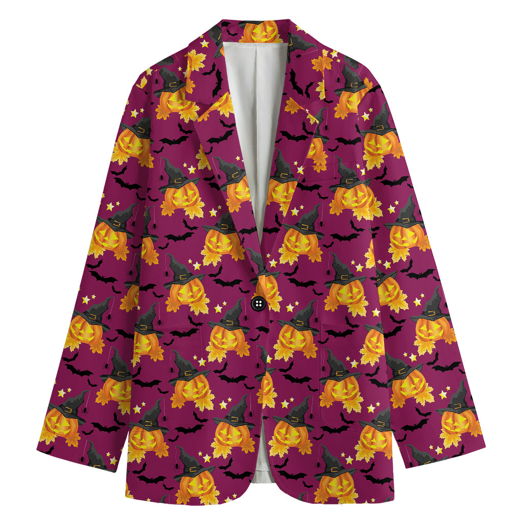 Cute Halloween Pumpkin Witch Print Women's Blazer