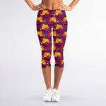 Cute Halloween Pumpkin Witch Print Women's Capri Leggings