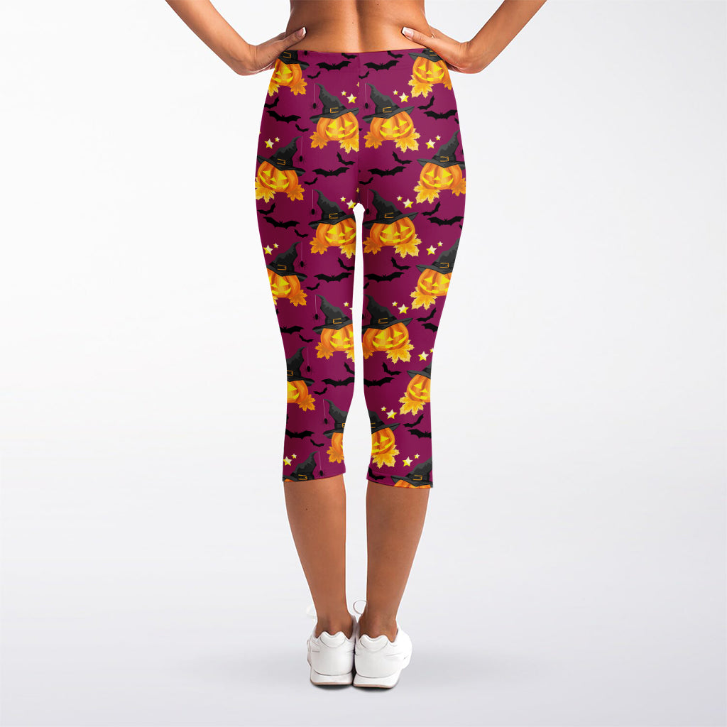 Cute Halloween Pumpkin Witch Print Women's Capri Leggings