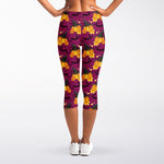 Cute Halloween Pumpkin Witch Print Women's Capri Leggings