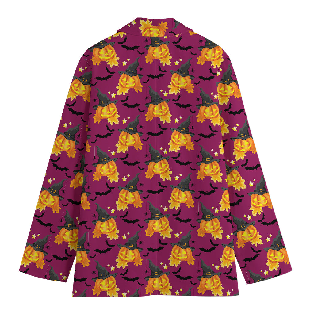Cute Halloween Pumpkin Witch Print Women's Cotton Blazer