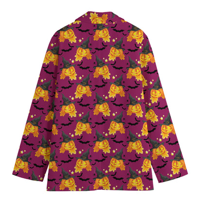 Cute Halloween Pumpkin Witch Print Women's Cotton Blazer