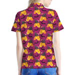 Cute Halloween Pumpkin Witch Print Women's Polo Shirt