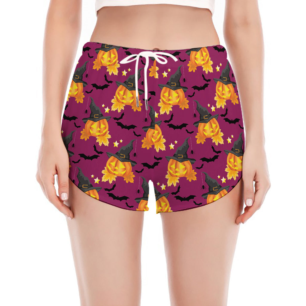 Cute Halloween Pumpkin Witch Print Women's Split Running Shorts