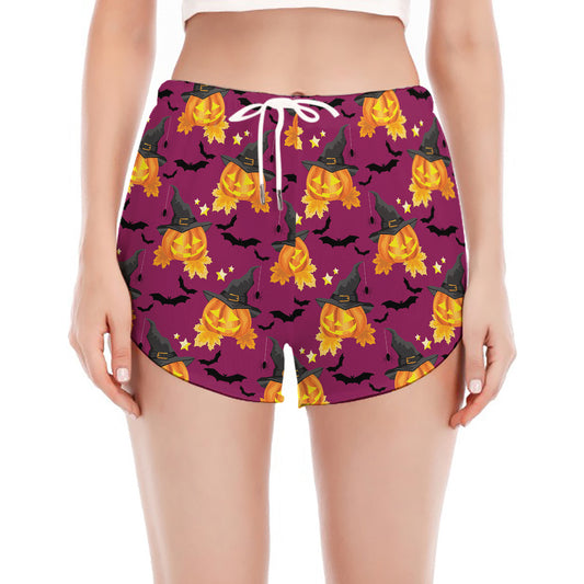 Cute Halloween Pumpkin Witch Print Women's Split Running Shorts