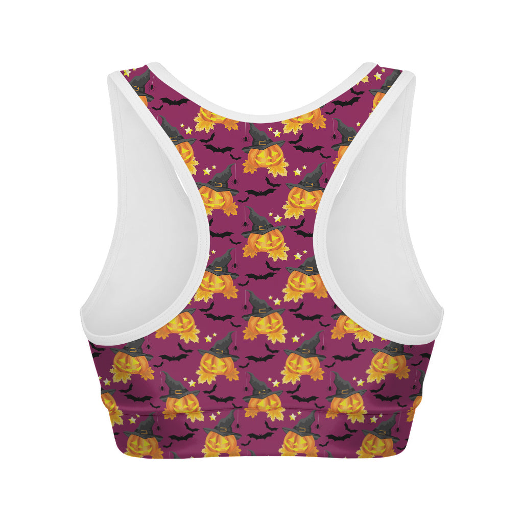 Cute Halloween Pumpkin Witch Print Women's Sports Bra
