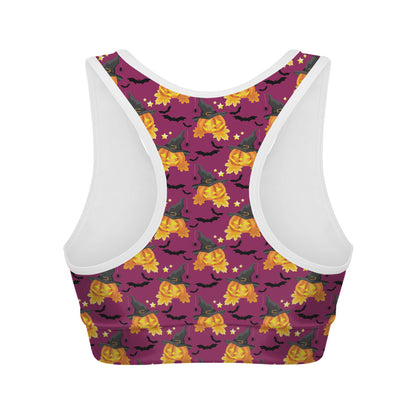 Cute Halloween Pumpkin Witch Print Women's Sports Bra