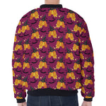 Cute Halloween Pumpkin Witch Print Zip Sleeve Bomber Jacket