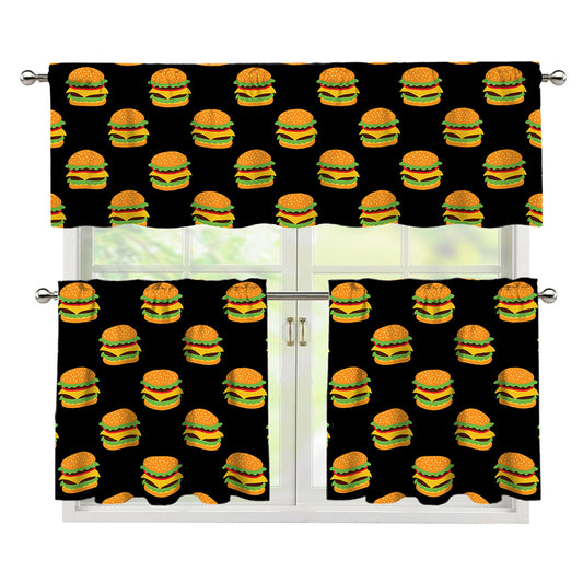Cute Hamburger Pattern Print 3 Piece Kitchen Curtains