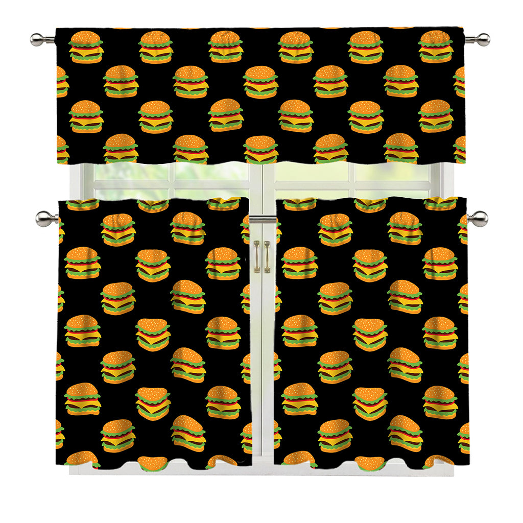 Cute Hamburger Pattern Print 3 Piece Kitchen Curtains