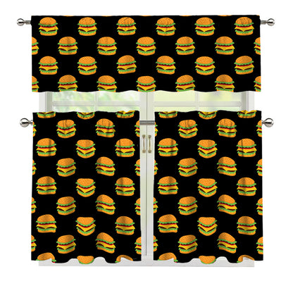 Cute Hamburger Pattern Print 3 Piece Kitchen Curtains