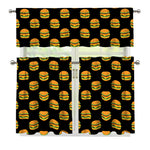 Cute Hamburger Pattern Print 3 Piece Kitchen Curtains