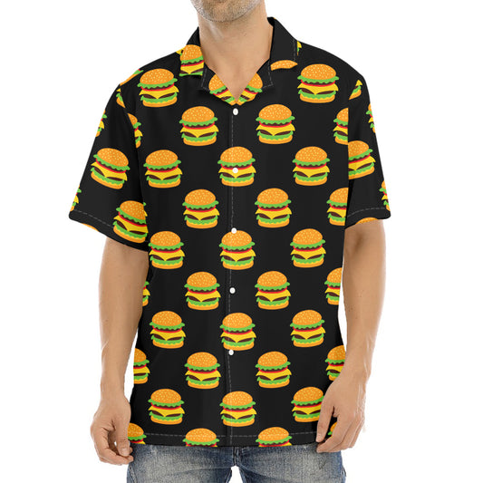Cute Hamburger Pattern Print Aloha Shirt