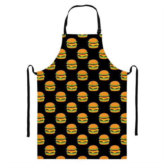 Cute Hamburger Pattern Print Bib Apron With Pocket