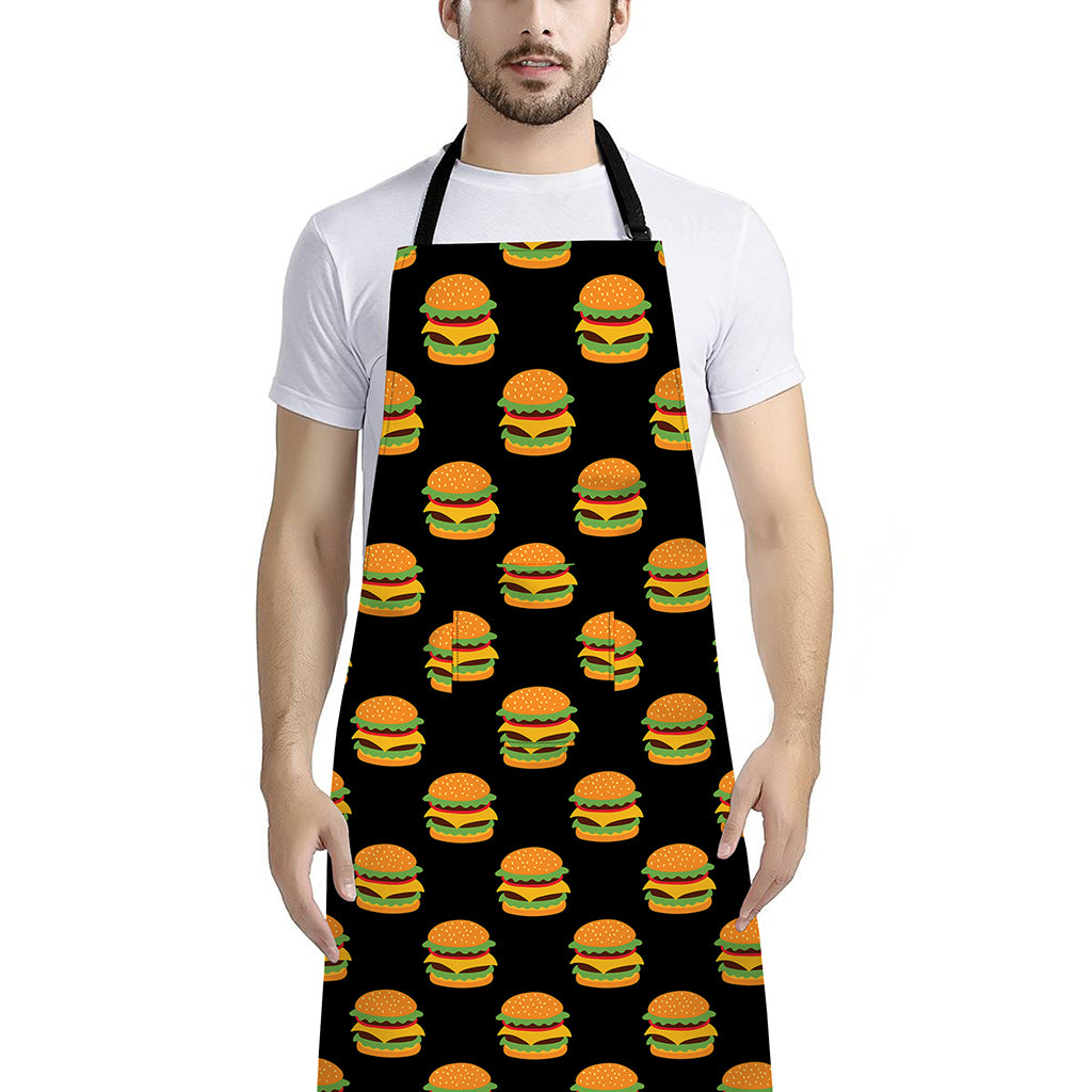 Cute Hamburger Pattern Print Bib Apron With Pocket