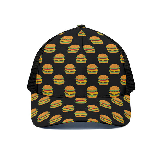 Cute Hamburger Pattern Print Black Mesh Trucker Cap