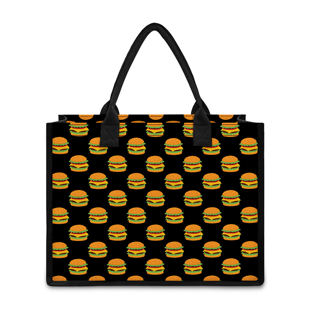 Cute Hamburger Pattern Print Canvas Tote Bag