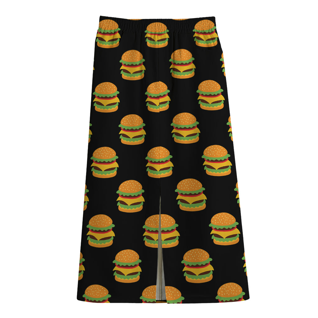 Cute Hamburger Pattern Print Cotton Front Slit Maxi Skirt