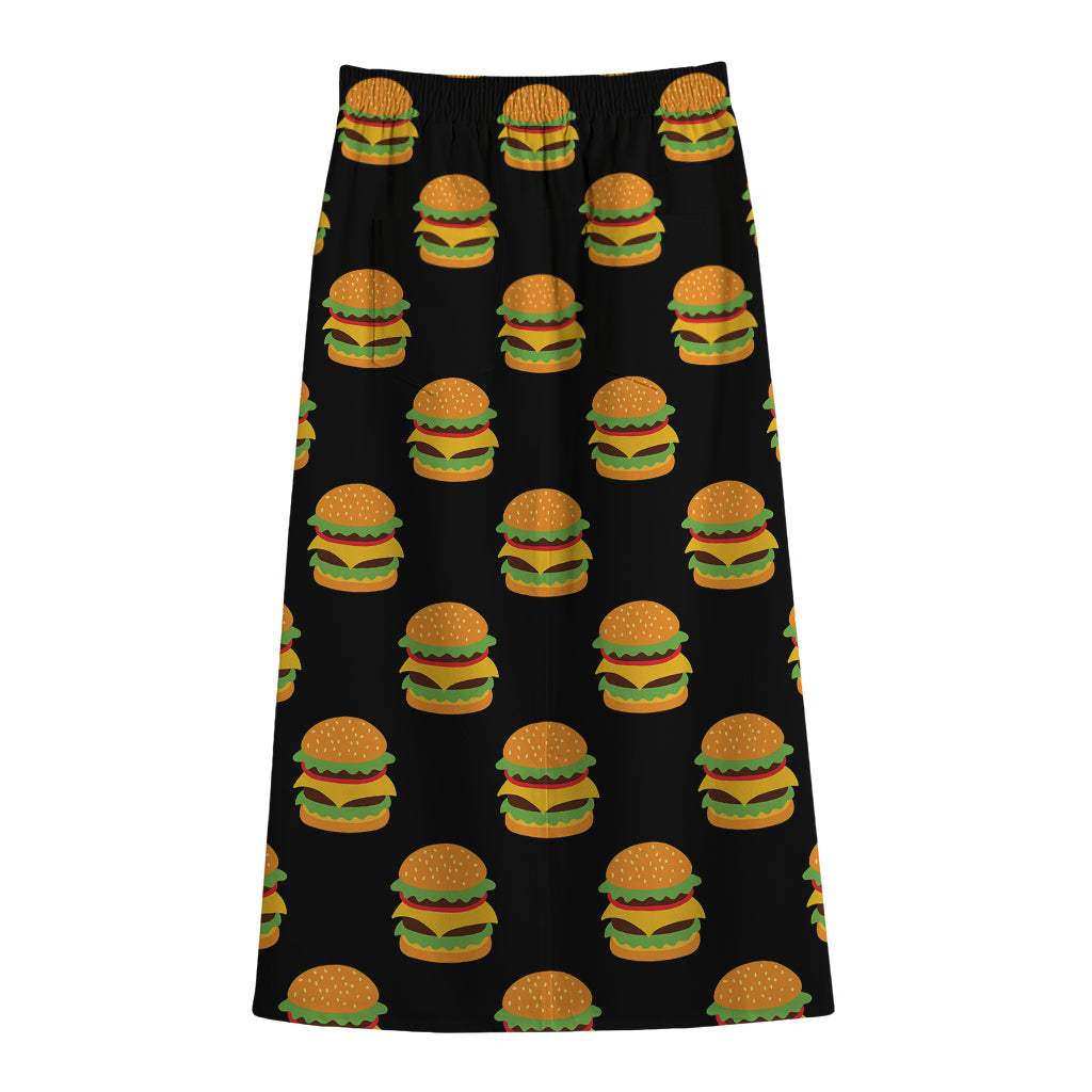 Cute Hamburger Pattern Print Cotton Front Slit Maxi Skirt