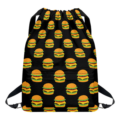 Cute Hamburger Pattern Print Drawstring Backpack