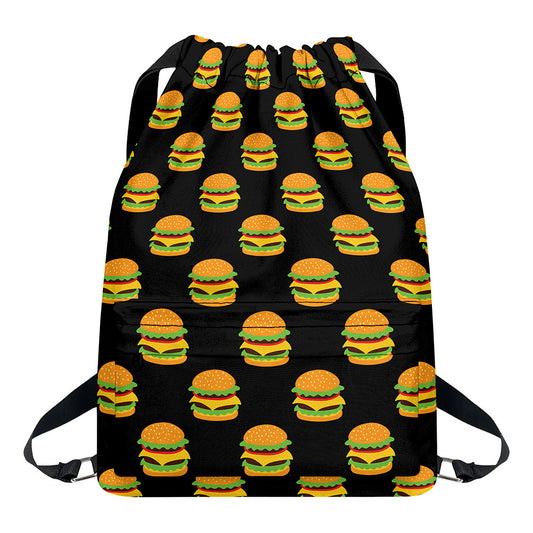 Cute Hamburger Pattern Print Drawstring Backpack