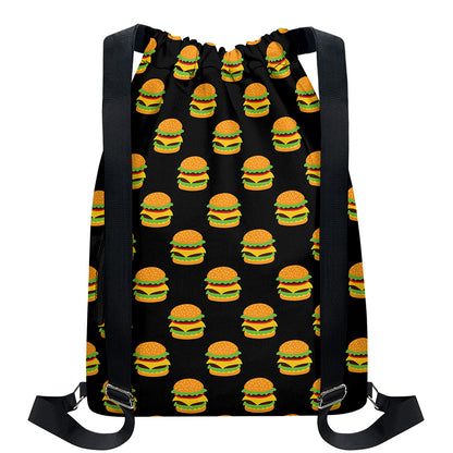 Cute Hamburger Pattern Print Drawstring Backpack