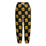 Cute Hamburger Pattern Print Fleece Lined Knit Pants