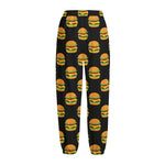 Cute Hamburger Pattern Print Fleece Lined Knit Pants