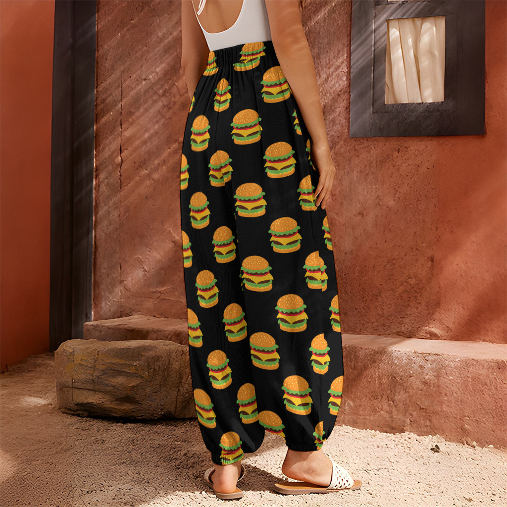 Cute Hamburger Pattern Print Harem Pants